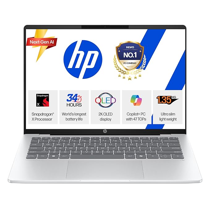 HP OmniBook 5 OLED (Previously Pavilion), Snapdragon X Processor (16GB LPDDR5x, 512GB SSD) 2K, 14''/35.6cm, Win11