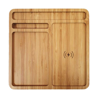 HK292 Bamboo 5W Wireless Desk Fast Charging Pad & Organizer | Eco-Friendly Charging Station