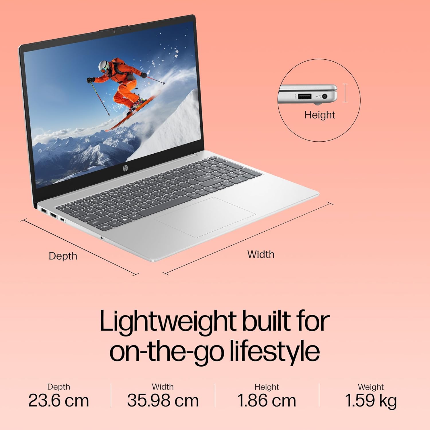 HP 15, 13th Gen Intel Core i5-1335U Laptop (16GB DDR4,512GB SSD) Anti-Glare, Micro-edge,15.6''/39.6cm, FHD, Win11,M365,Office24, Silver,1.59kg, Iris Xe Graphics, FHD Camera w/privacy