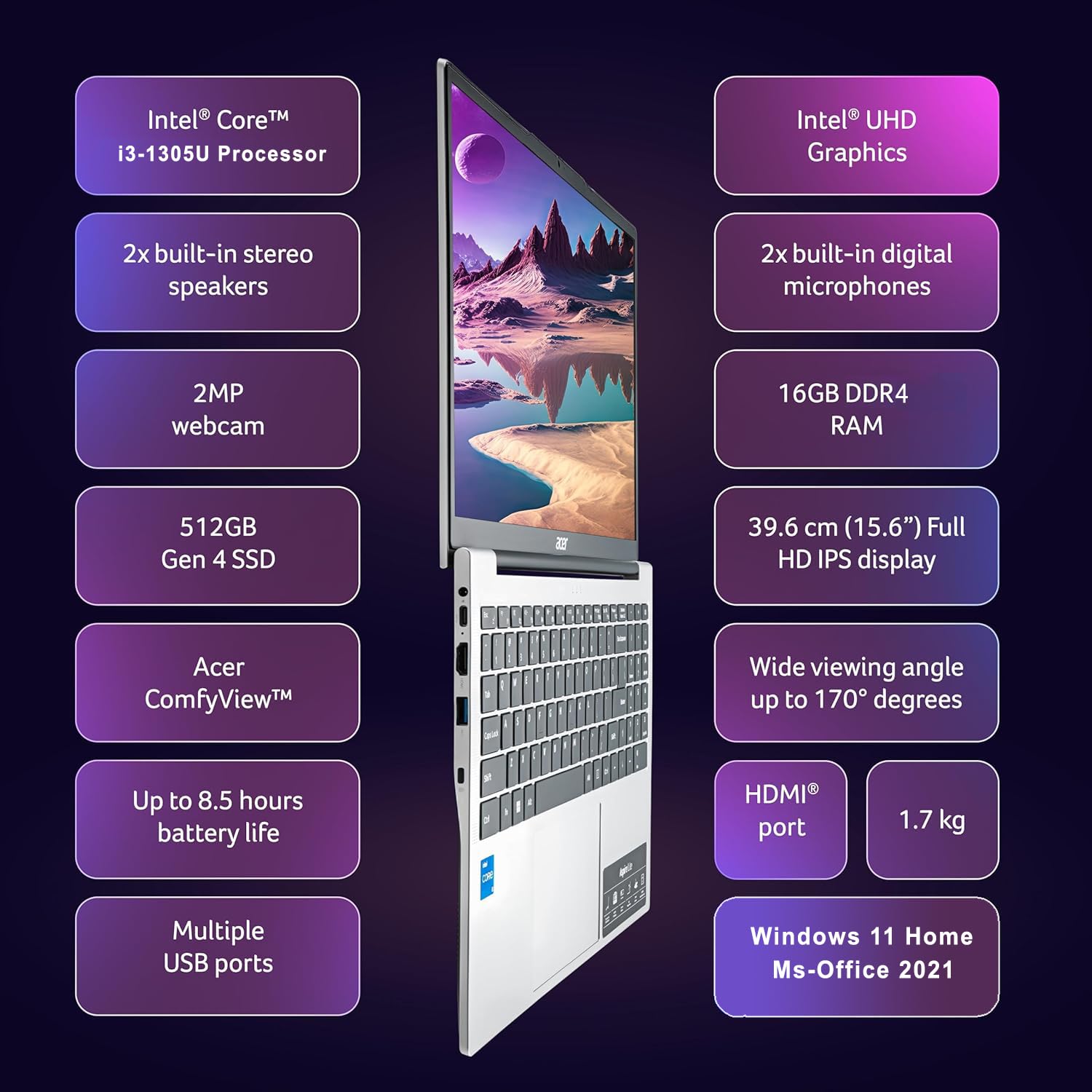 Acer Aspire 3 (2025) Intel Core i3 13th Gen 1305U | 16 GB | 512 GB SSD | Intel UHD Graphics | Windows 11  | 15.6" FHD IPS Display