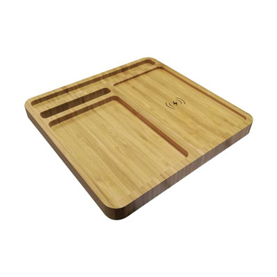 HK292 Bamboo 5W Wireless Desk Fast Charging Pad & Organizer | Eco-Friendly Charging Station