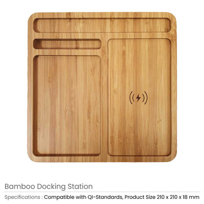 HK292 Bamboo 5W Wireless Desk Fast Charging Pad & Organizer | Eco-Friendly Charging Station
